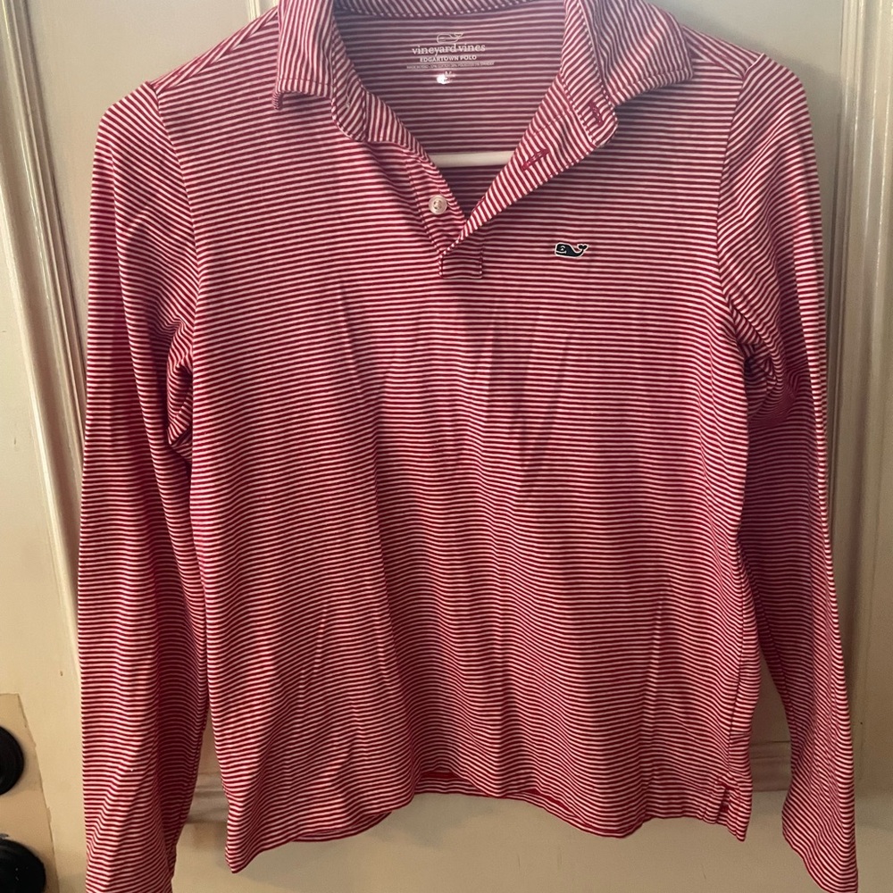Vineyard Vines Red & White Striped Long Sleeve Polo